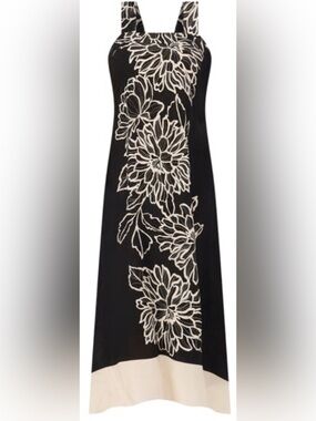 VINCE CAMUTO Black/Ivory Floral Sleeveless Maxi Dress: Size Small